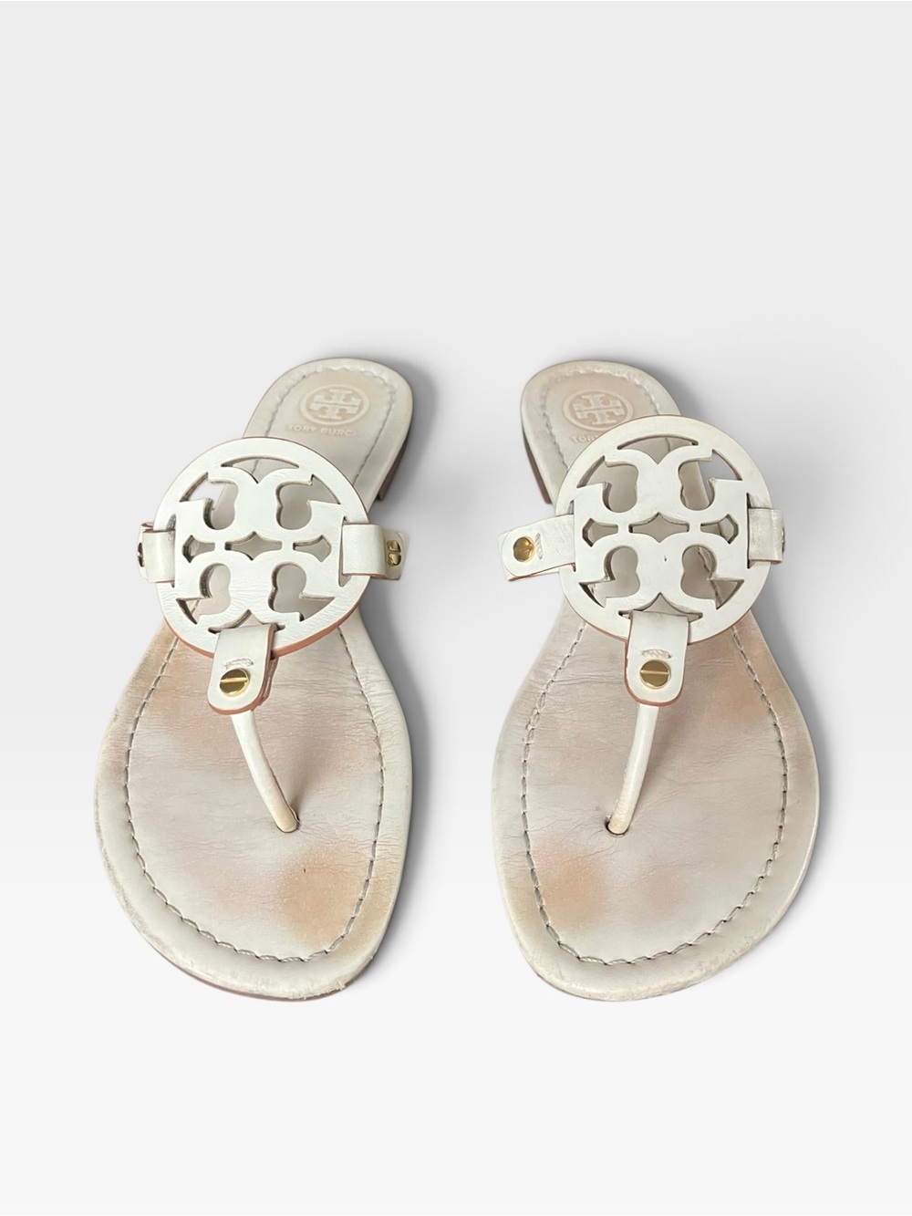 Tory Burch Miller Logo Thong Slip On Sandals Cream/Ivory Flats Size 8